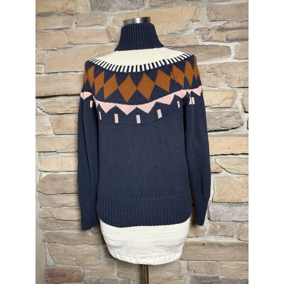 Free Assembly Women’s Sweater Small Fair Isle Turtleneck Geometric Cotton Wool - Picture 1 of 10